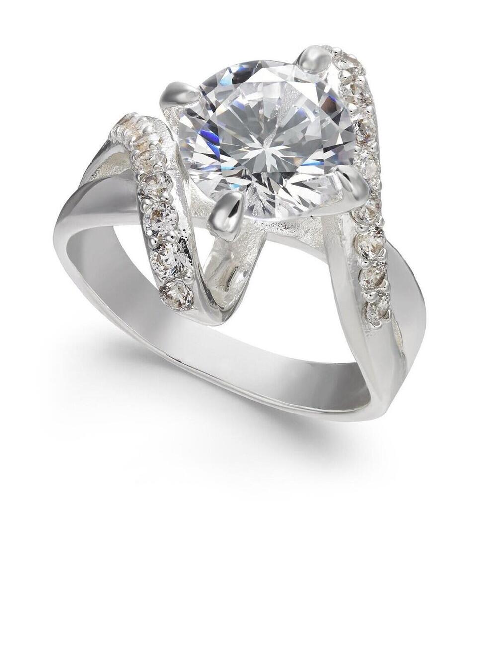 Charter Club Crystal Bypass Ring Silver Plated Cubic Zirconia Size 8 NIB Macy’s